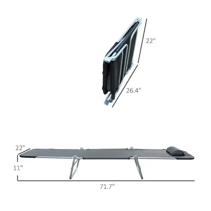 Chaise longue pliante avec oreiller, 6 positions d'inclinaison, maille respirante - Noir