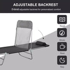 Chaise longue pliante avec oreiller, 6 positions d'inclinaison, maille respirante - Noir