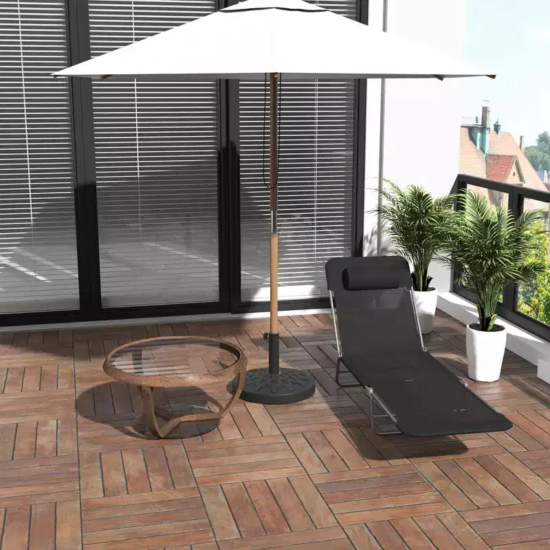 Chaise longue pliante avec oreiller, 6 positions d'inclinaison, maille respirante - Noir