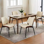 GustoWave Lot de 2 chaises de salle à manger modernes du milieu du siècle, assise en cuir PU, dossier en bois courbé noyer, pieds en métal, cuisine vintage, salle à manger, beige
