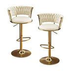 HomeRoots Set of Two Beige and Gold Velvet and Metal Low Back Adjustable Height Swivel Bar Chairs