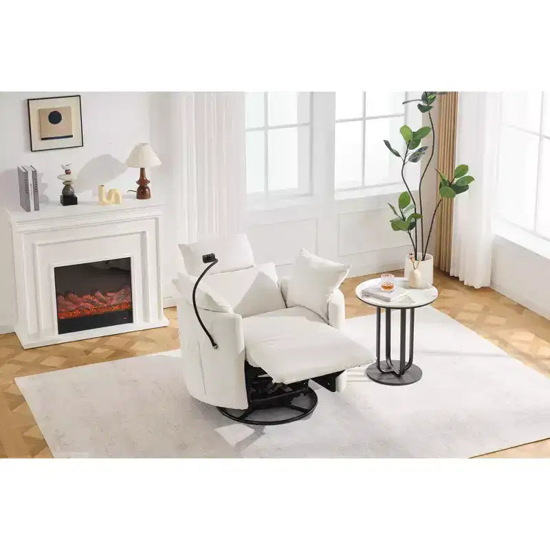 Fauteuil inclinable en chenille, fauteuil pivotant à 360° avec dossier et repose-pieds réglables, fauteuil à bascule avec support de téléphone, poches latérales - ModernLuxe