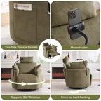 Fauteuil inclinable en chenille, fauteuil pivotant à 360° avec dossier et repose-pieds réglables, fauteuil à bascule avec support de téléphone, poches latérales - ModernLuxe