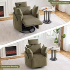 Fauteuil inclinable en chenille, fauteuil pivotant à 360° avec dossier et repose-pieds réglables, fauteuil à bascule avec support de téléphone, poches latérales - ModernLuxe