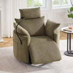 Chenille Recliner Chair, 360 Swivel Armchair with Adjustable Backrest & Footrest, Rocking Chair with Phone Holder, Side Pockets - ModernLuxe