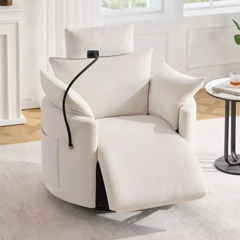 Fauteuil inclinable en chenille, fauteuil pivotant à 360° avec dossier et repose-pieds réglables, fauteuil à bascule avec support de téléphone, poches latérales - ModernLuxe