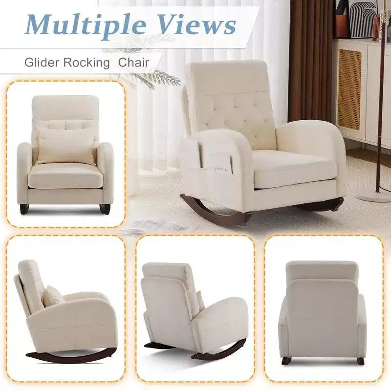 Fauteuil à bascule rembourré beige Karl Home