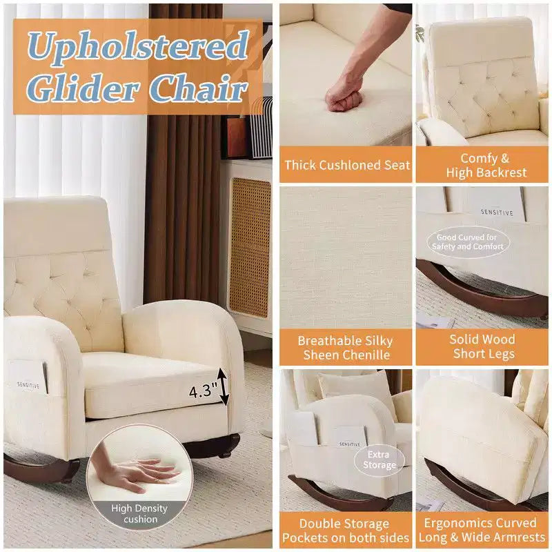 Fauteuil à bascule rembourré beige Karl Home