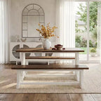 MAYEERTY Ensemble de salle à manger 3 pièces de style fermier avec table et bancs, 4 à 6 places, structure robuste en MDF et métal, mobilier polyvalent pour la maison ou le café