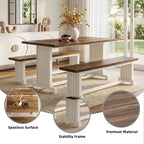 MAYEERTY Ensemble de salle à manger 3 pièces de style fermier avec table et bancs, 4 à 6 places, structure robuste en MDF et métal, mobilier polyvalent pour la maison ou le café
