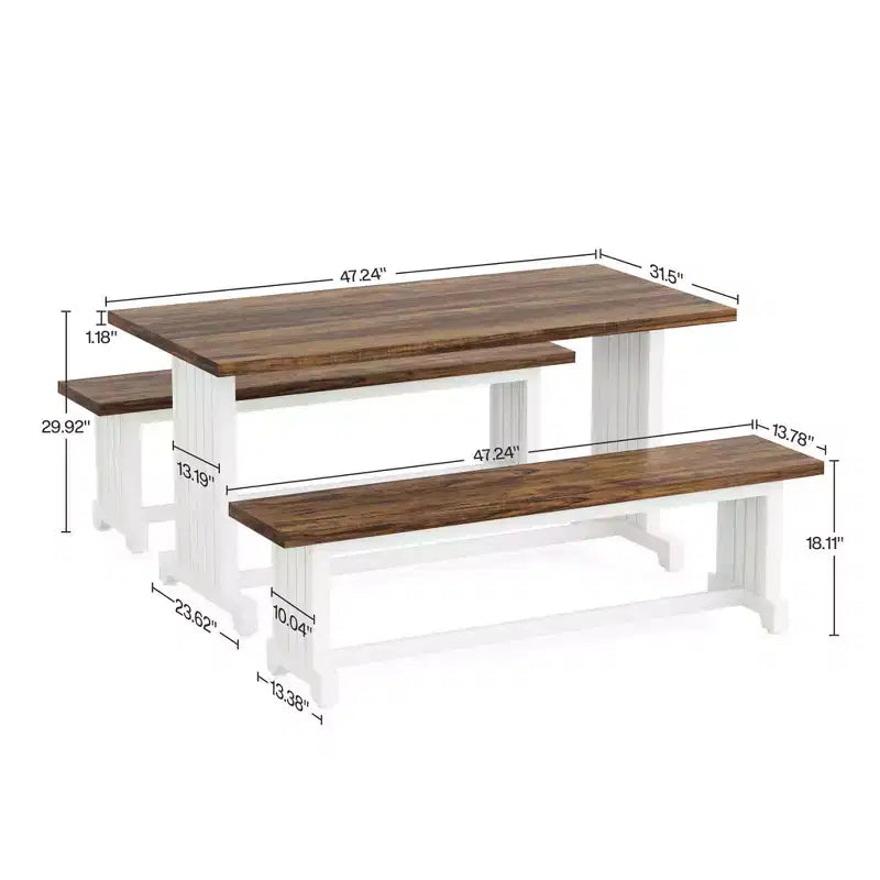 MAYEERTY Ensemble de salle à manger 3 pièces de style fermier avec table et bancs, 4 à 6 places, structure robuste en MDF et métal, mobilier polyvalent pour la maison ou le café