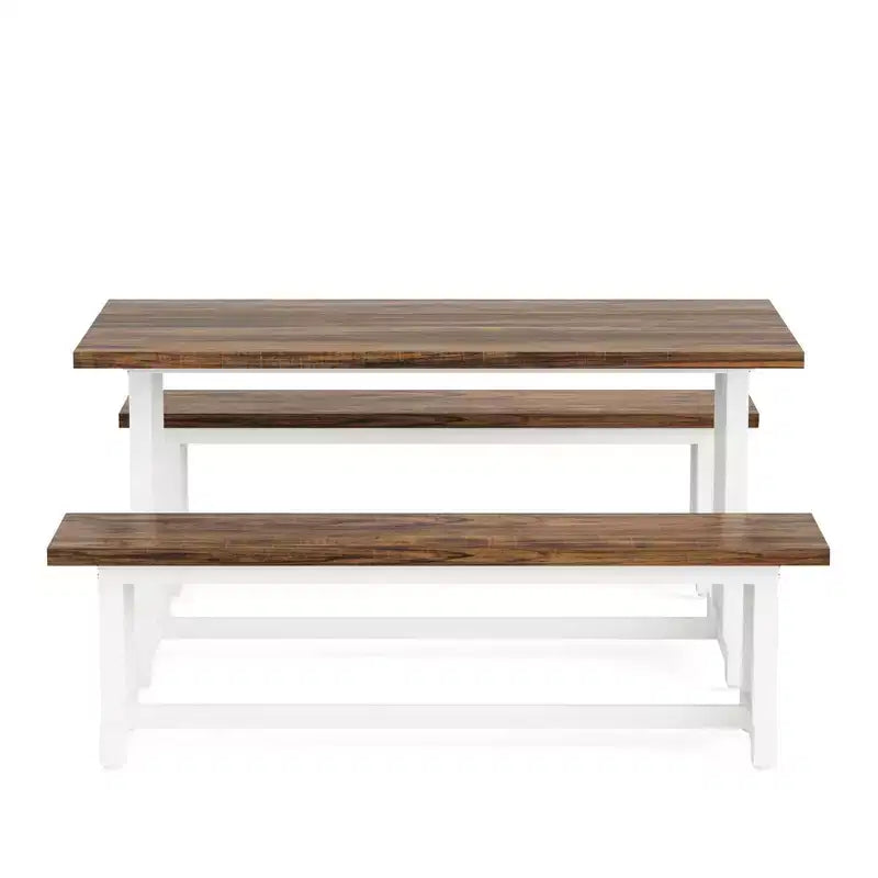 MAYEERTY Ensemble de salle à manger 3 pièces de style fermier avec table et bancs, 4 à 6 places, structure robuste en MDF et métal, mobilier polyvalent pour la maison ou le café