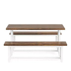 MAYEERTY Ensemble de salle à manger 3 pièces de style fermier avec table et bancs, 4 à 6 places, structure robuste en MDF et métal, mobilier polyvalent pour la maison ou le café
