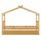 Lit de maison Bellemave avec lit gigogne double, cadre de lit plateforme Montessori en bois pour enfants, taille double/simple, naturel et blanc