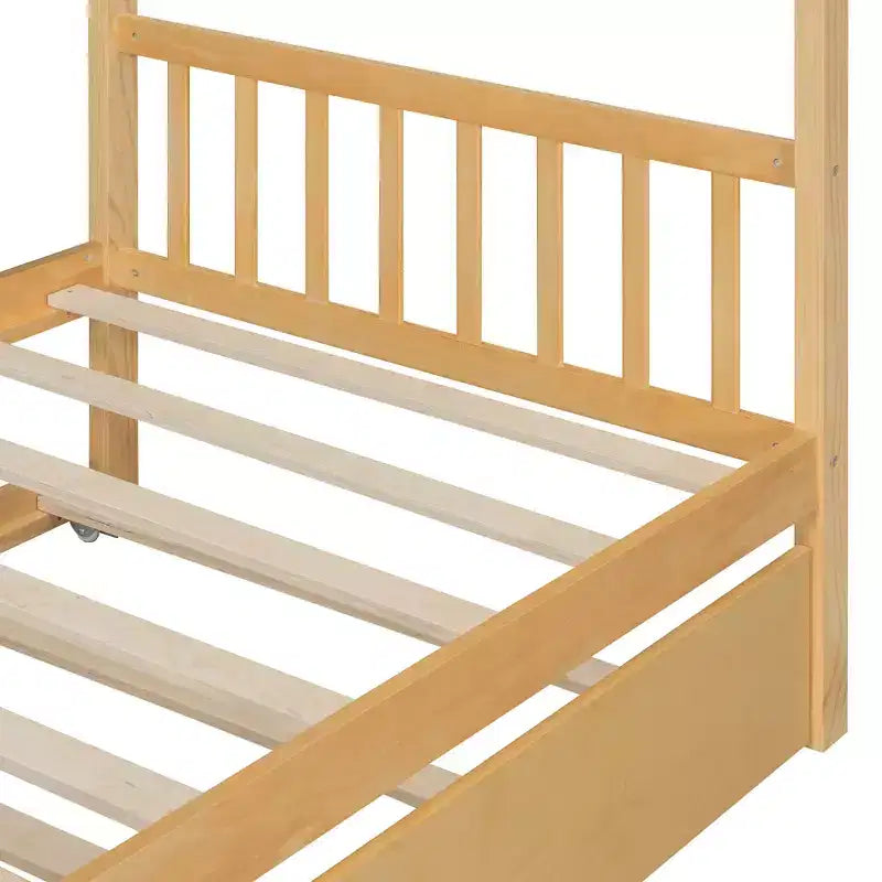 Lit de maison Bellemave avec lit gigogne double, cadre de lit plateforme Montessori en bois pour enfants, taille double/simple, naturel et blanc
