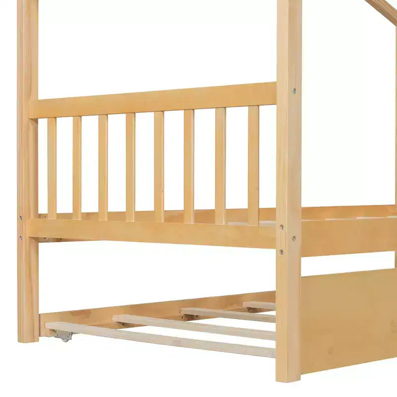 Lit de maison Bellemave avec lit gigogne double, cadre de lit plateforme Montessori en bois pour enfants, taille double/simple, naturel et blanc