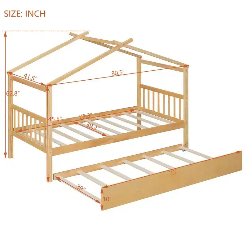 Lit de maison Bellemave avec lit gigogne double, cadre de lit plateforme Montessori en bois pour enfants, taille double/simple, naturel et blanc