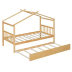 Lit de maison Bellemave avec lit gigogne double, cadre de lit plateforme Montessori en bois pour enfants, taille double/simple, naturel et blanc