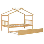 Lit de maison Bellemave avec lit gigogne double, cadre de lit plateforme Montessori en bois pour enfants, taille double/simple, naturel et blanc