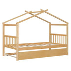 Lit de maison Bellemave avec lit gigogne double, cadre de lit plateforme Montessori en bois pour enfants, taille double/simple, naturel et blanc