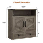 Armoire murale de salle de bain de style ferme avec portes coulissantes et tiroirs, organisateur de rangement de médicaments en bois à 5 niveaux, étagère réglable à double porte pour la cuisine