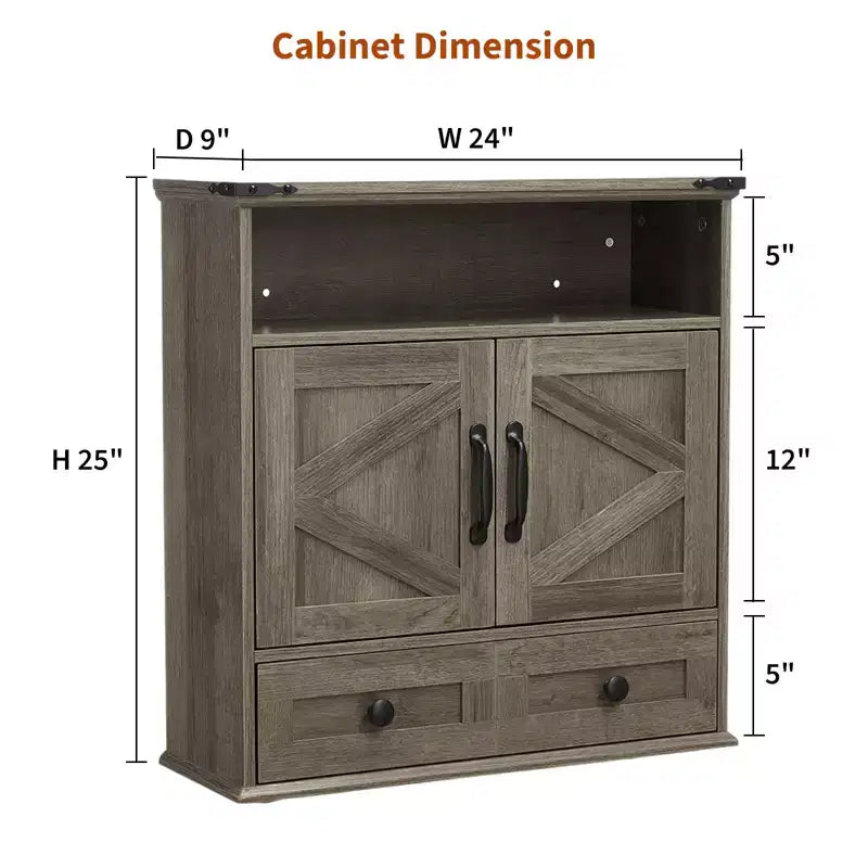 Armoire murale de salle de bain de style ferme avec portes coulissantes et tiroirs, organisateur de rangement de médicaments en bois à 5 niveaux, étagère réglable à double porte pour la cuisine