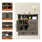Armoire murale de salle de bain de style ferme avec portes coulissantes et tiroirs, organisateur de rangement de médicaments en bois à 5 niveaux, étagère réglable à double porte pour la cuisine