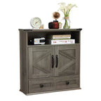 Armoire murale de salle de bain de style ferme avec portes coulissantes et tiroirs, organisateur de rangement de médicaments en bois à 5 niveaux, étagère réglable à double porte pour la cuisine