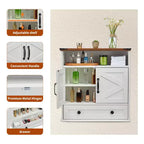 Armoire murale de salle de bain de style ferme avec portes coulissantes et tiroirs, organisateur de rangement de médicaments en bois à 5 niveaux, étagère réglable à double porte pour la cuisine