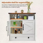 Armoire murale de salle de bain de style ferme avec portes coulissantes et tiroirs, organisateur de rangement de médicaments en bois à 5 niveaux, étagère réglable à double porte pour la cuisine