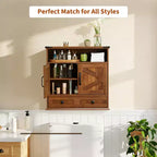 Armoire murale de salle de bain de style ferme avec portes coulissantes et tiroirs, organisateur de rangement de médicaments en bois à 5 niveaux, étagère réglable à double porte pour la cuisine
