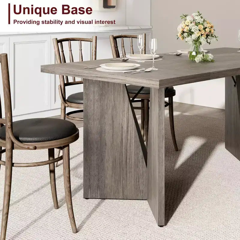 Table de salle à manger rectangulaire moderne en bois 70,9" pour 6 à 8 personnes, grande table de cuisine de style ferme avec pieds en métal en forme de M, plateau épaissi et cadre robuste