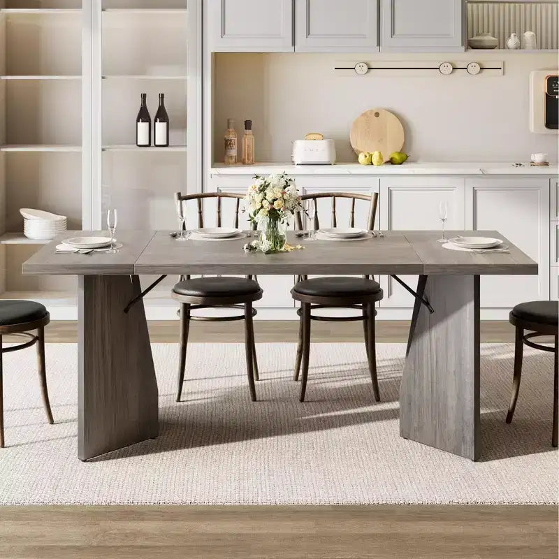 Table de salle à manger rectangulaire moderne en bois 70,9" pour 6 à 8 personnes, grande table de cuisine de style ferme avec pieds en métal en forme de M, plateau épaissi et cadre robuste