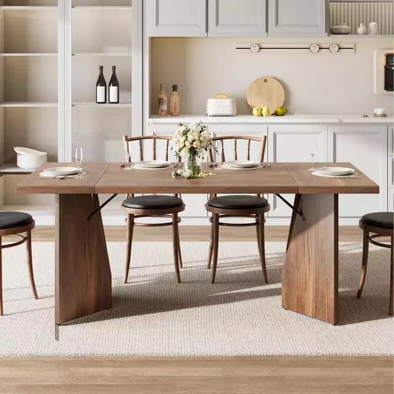 Table de salle à manger rectangulaire moderne en bois 70,9" pour 6 à 8 personnes, grande table de cuisine de style ferme avec pieds en métal en forme de M, plateau épaissi et cadre robuste