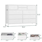 Commode moderne à 10 tiroirs et meuble TV avec plateau en bois, cadre en métal et tiroirs en tissu pour chambre à coucher, salon et rangement de placard