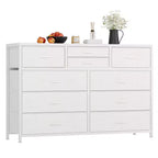 Commode moderne à 10 tiroirs et meuble TV avec plateau en bois, cadre en métal et tiroirs en tissu pour chambre à coucher, salon et rangement de placard