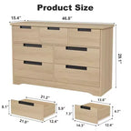 Armoire de chambre minimaliste à 7 tiroirs, meuble de rangement bicolore de style moderne avec poignées encastrées, construction en bois