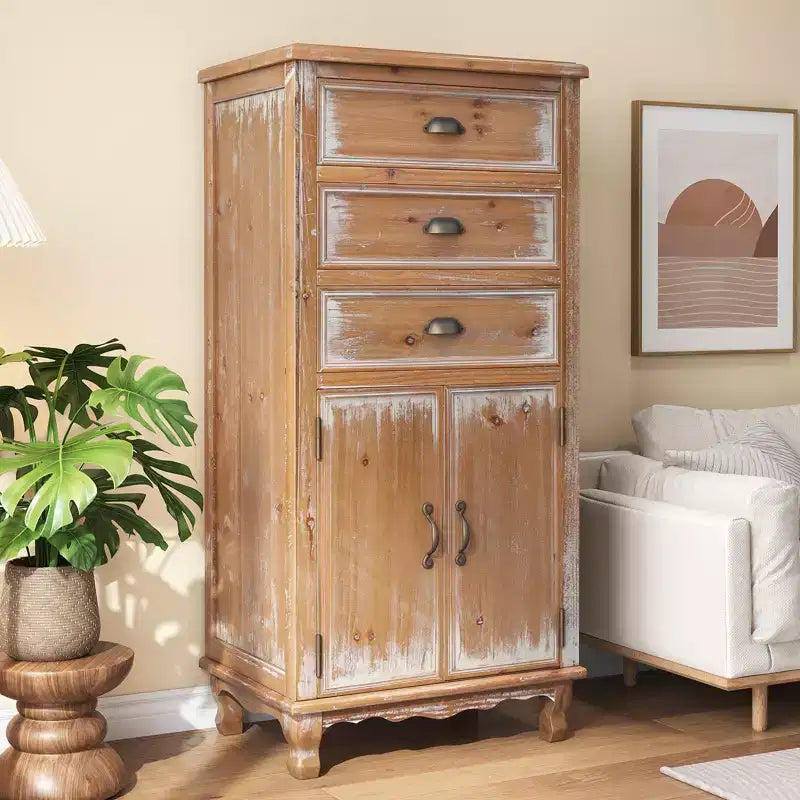 GDFStudio Wrenford Armoire de rangement rustique en bois massif à 3 tiroirs
