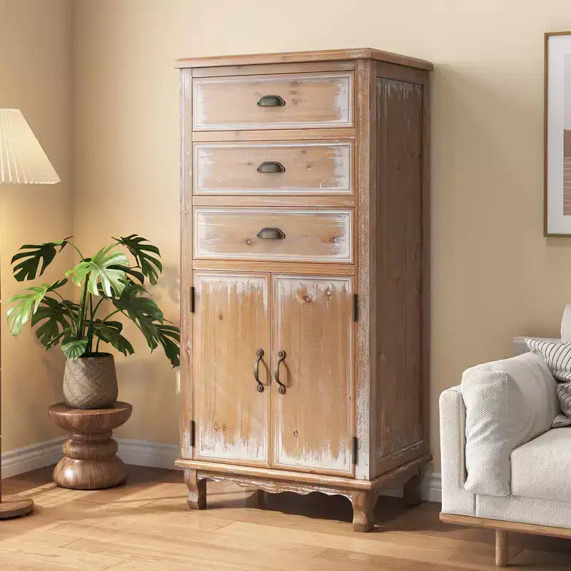 GDFStudio Wrenford Armoire de rangement rustique en bois massif à 3 tiroirs