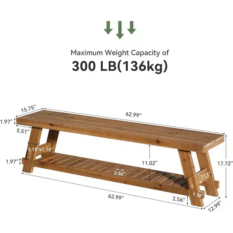 Banc de rangement pour chaussures en bois massif Lantine 63, banc d'entrée de style ferme avec étagère de rangement, banc de salle à manger pour entrée, chambre à coucher, buanderie, marron rustique