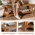 Banc de rangement pour chaussures en bois massif Lantine 63, banc d'entrée de style ferme avec étagère de rangement, banc de salle à manger pour entrée, chambre à coucher, buanderie, marron rustique