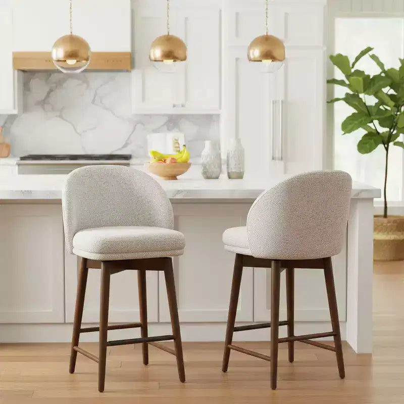 Ensemble de 2 tabourets de comptoir pivotants modernes avec siège rembourré, chaises d'îlot de cuisine ou de bar à domicile rotatives à 360° avec pieds en bois massif-Panipeachy