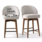Ensemble de 2 tabourets de comptoir pivotants modernes avec siège rembourré, chaises d'îlot de cuisine ou de bar à domicile rotatives à 360° avec pieds en bois massif-Panipeachy