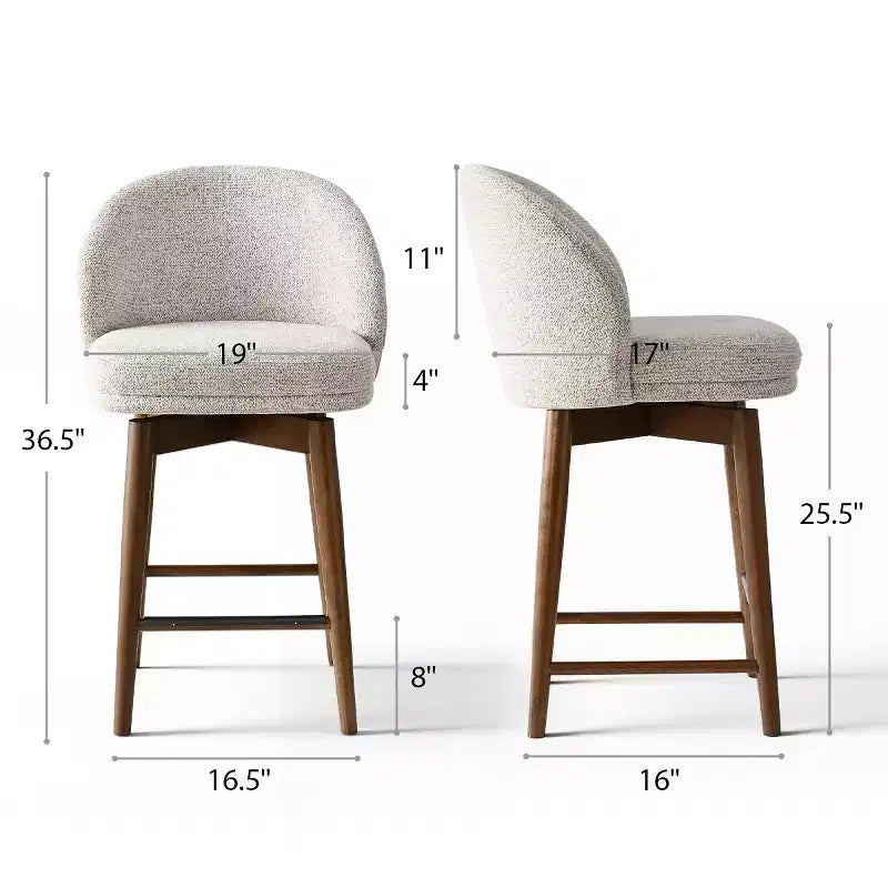 Ensemble de 2 tabourets de comptoir pivotants modernes avec siège rembourré, chaises d'îlot de cuisine ou de bar à domicile rotatives à 360° avec pieds en bois massif-Panipeachy