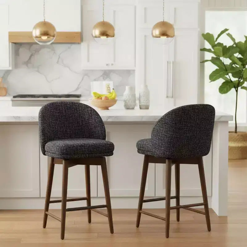 Ensemble de 2 tabourets de comptoir pivotants modernes avec siège rembourré, chaises d'îlot de cuisine ou de bar à domicile rotatives à 360° avec pieds en bois massif-Panipeachy