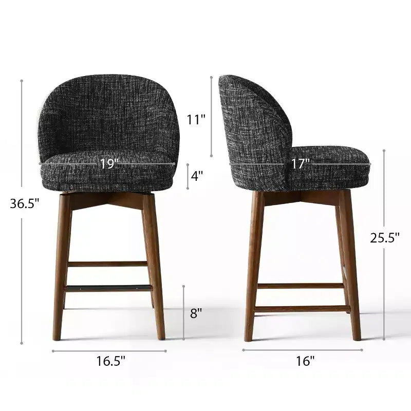 Ensemble de 2 tabourets de comptoir pivotants modernes avec siège rembourré, chaises d'îlot de cuisine ou de bar à domicile rotatives à 360° avec pieds en bois massif-Panipeachy