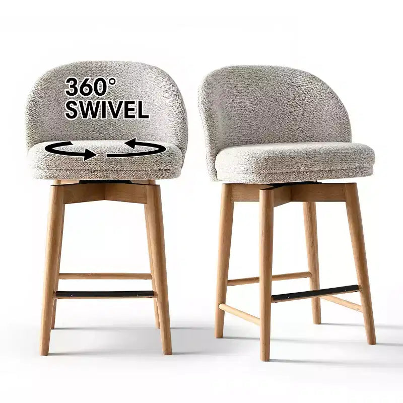 Ensemble de 2 tabourets de comptoir pivotants modernes avec siège rembourré, chaises d'îlot de cuisine ou de bar à domicile rotatives à 360° avec pieds en bois massif-Panipeachy