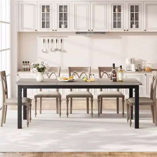 Table de salle à manger rectangulaire de 199,9 cm pour 6-8 personnes, table de cuisine et de salle à manger moderne avec cadre en métal, table seule - Gris