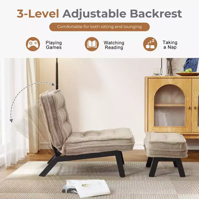 Fauteuil d'appoint Bestier avec dossier réglable, fauteuil de salon capitonné avec pouf, fauteuil inclinable rembourré pour salle de lecture