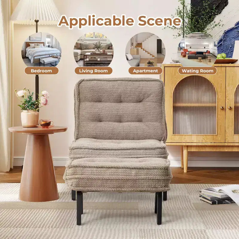 Fauteuil d'appoint Bestier avec dossier réglable, fauteuil de salon capitonné avec pouf, fauteuil inclinable rembourré pour salle de lecture